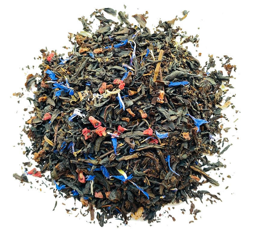 Odkryj wyjątkowy smak herbaty Raspberry Black marki Leo Tea. Ta liściasta mieszanka czarnej herbaty Ceylon i kenijskiej, wzbogacona liofilizowaną maliną oraz płatkami niebieskiego nagietka, zachwyca naturalnymi aromatami malin. Idealna do codziennego relaksu, herbata Raspberry Black oferuje bogaty i owocowy profil smakowy, który zadowoli każdego miłośnika herbaty.